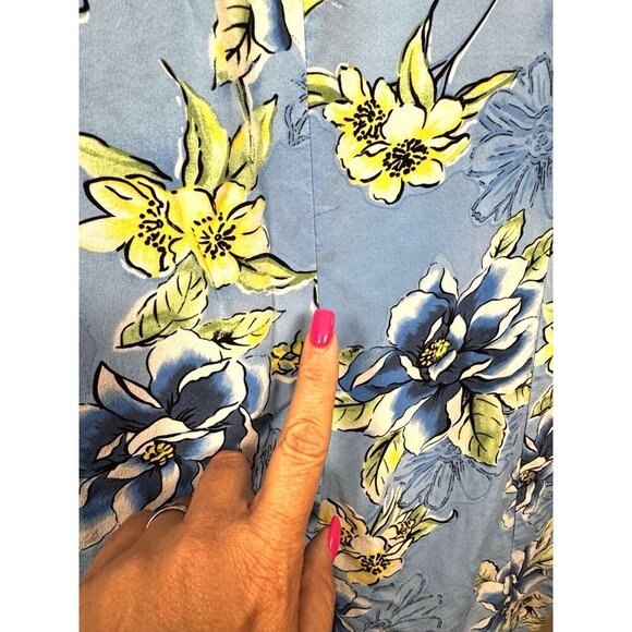 Metro Style Blue Silk Floral Maxi Dress 14 Elegant Fitted Summer Garden Cottage - Picture 11 of 14